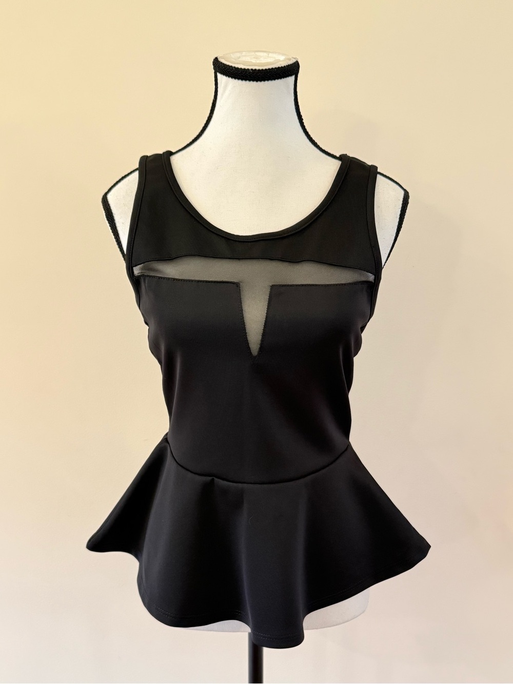 Rainbow Black Mesh-Trim Peplum Tank Top small